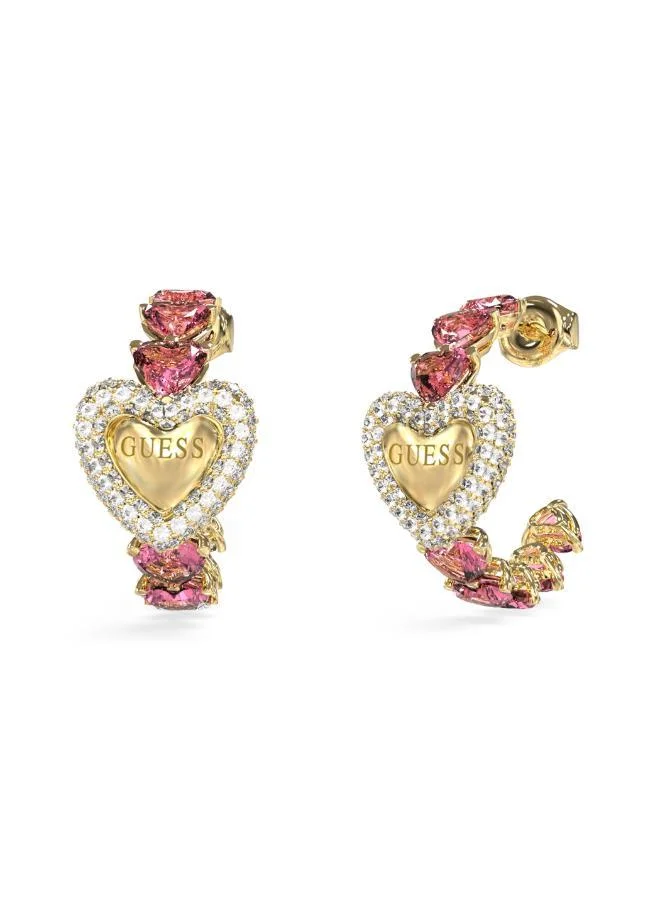 GUESS Pave Heart Hoop Earrings